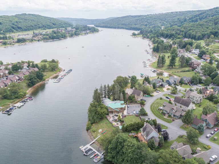 Things to do in McHenry, MD, a beautiful aerial photo of the Deep Creek Lake area