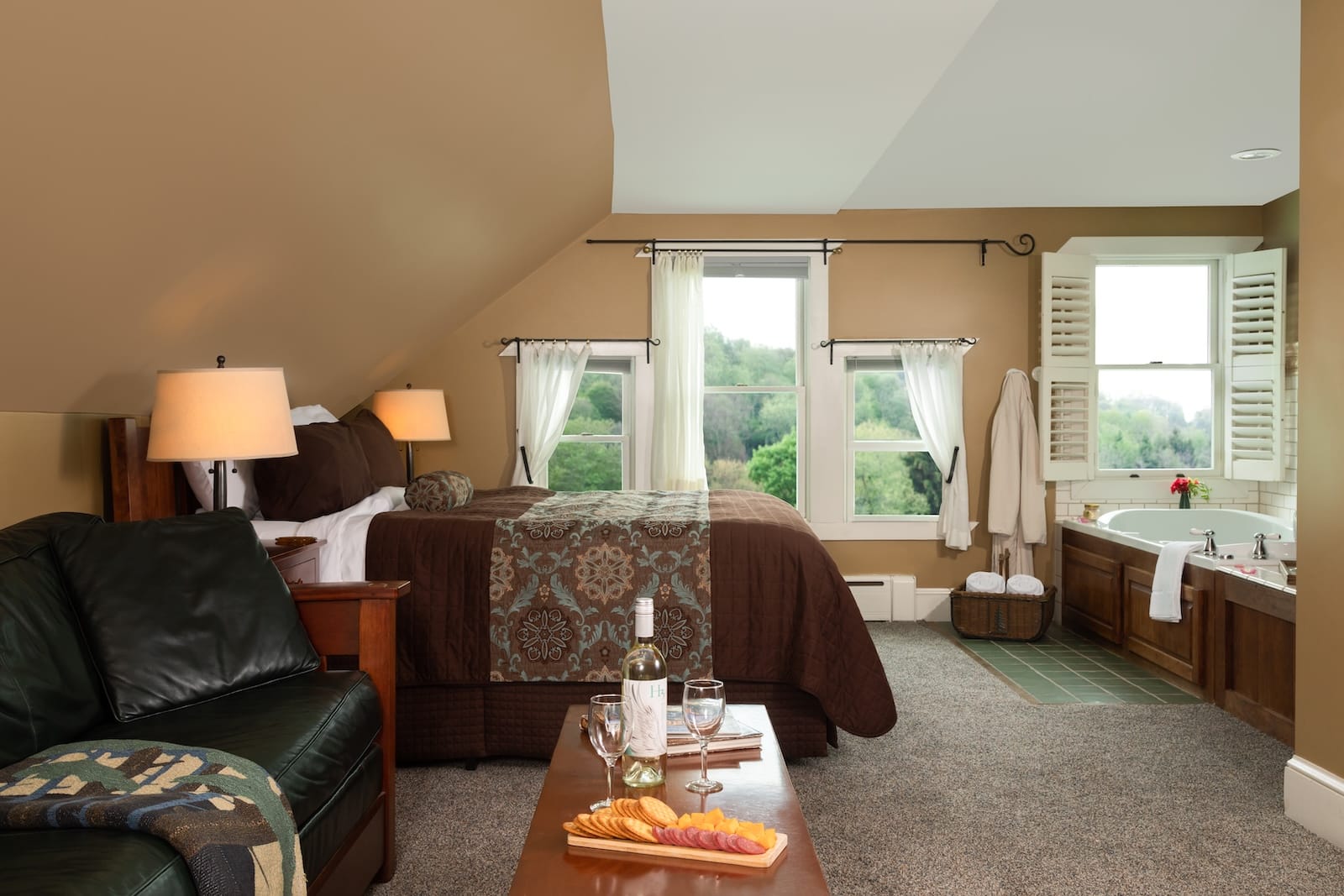 Heading to our Deep Creek Lake Hotel after enjoying a beer at Mountain State Brewing is a great feeling. Photo of the Garrett Room at our Inn