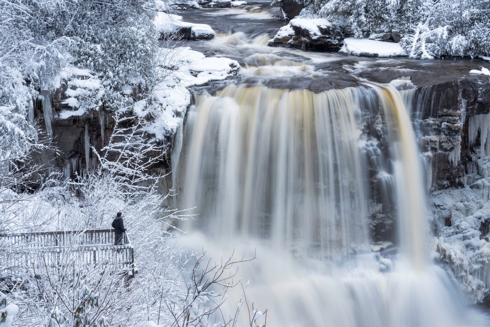 Photo of the icy frozen Blackwater Falls State Park